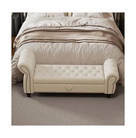 64.5 Inch Velvet Upholstered Storage Bench, Tufted Bed Bench with Nailhead Trim for Bedroom-The Pop Home