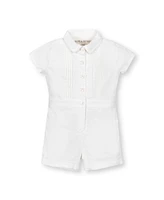 Hope & Henry Baby Short Sleeve Linen Pintuck Button Front Romper