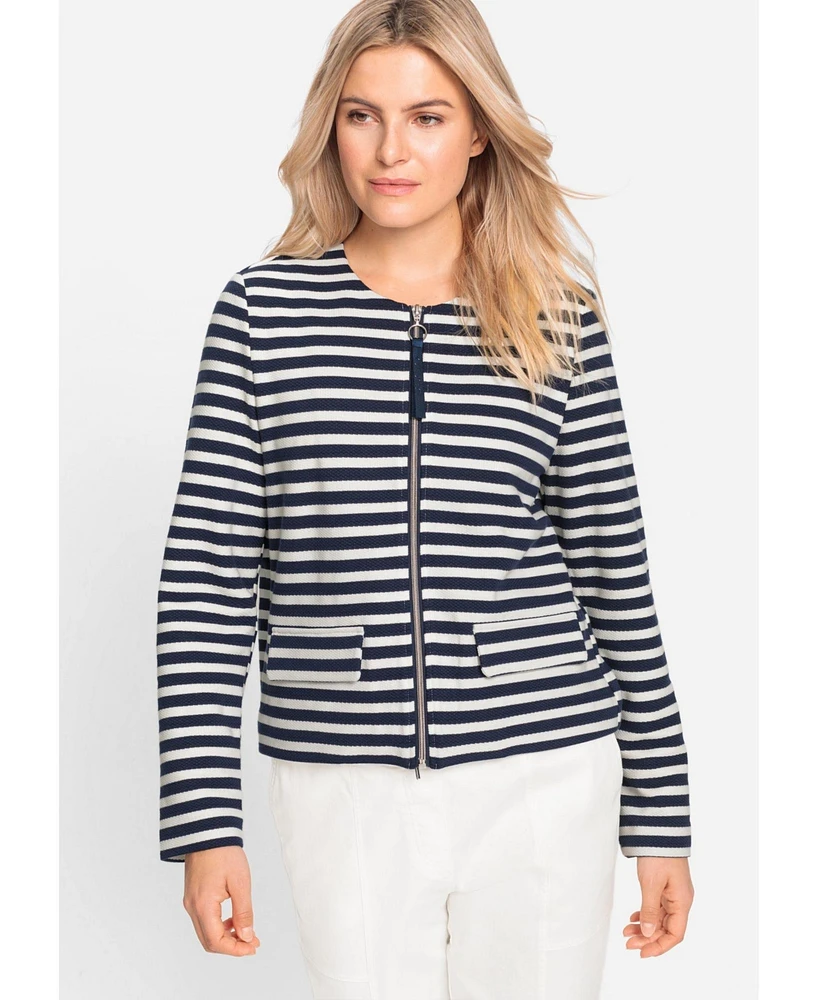 Olsen Women's Striped Collarless Zip Front Jacket