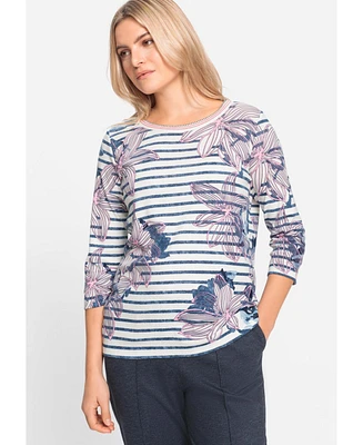 Olsen Women's Floral and Stripe Print T-Shirt