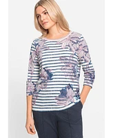Olsen Women's Floral and Stripe Print T-Shirt