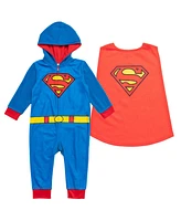 Justice League Boys Dc Comics Zip Up Pajama Coverall Cape and Mask 3 Piece Costume Set