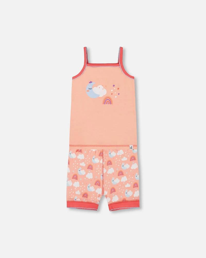 Deux par Toddler Girls Cotton Tank Top And Shorts Pajama Set Rainbow On Light Coral - Toddler|Child