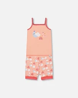 Deux par Toddler Girls Cotton Tank Top And Shorts Pajama Set Rainbow On Light Coral - Toddler|Child