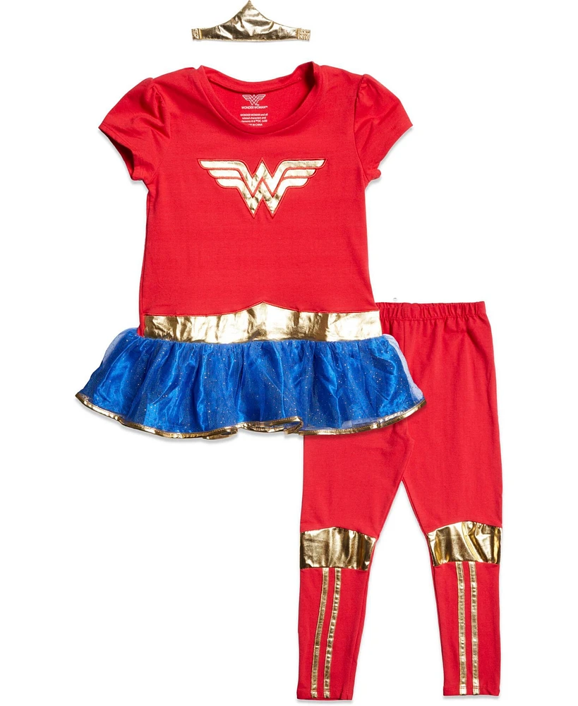 Dc Comics Justice League Wonder Woman Girls Costume Dress Leggings and Headband 3 Piece Set Toddler to Big Kid