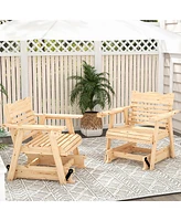 2 Pcs Patio Outdoor Wood Slat Rocking Chair Porch Rocker Curved Seat 330 Lbs