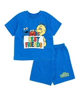 Sesame Street Toddler Boys Oscar the Grouch Elmo Bert and Ernie Graphic T-Shirt Shorts Outfit Set to