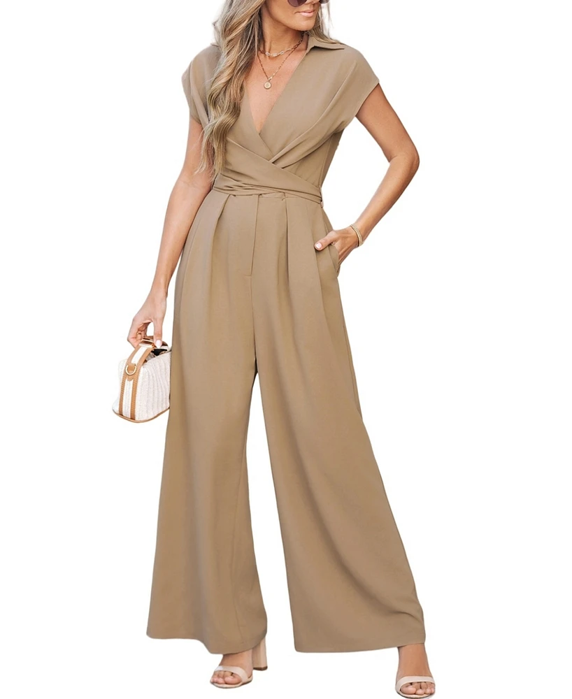 Cupshe Women's Elegant V-Neck Wide-Leg Jumpsuit