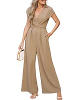 Cupshe Women's Elegant V-Neck Wide-Leg Jumpsuit