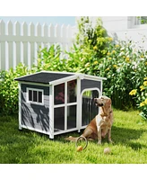 PawHut Giant Window Wooden Dog House for Large Dogs, Outdoor & Indoor Use