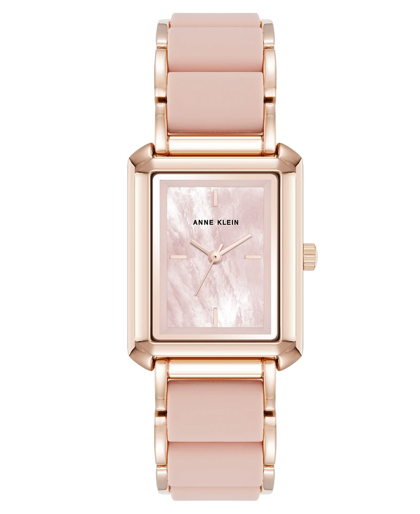 Anne Klein Women's Quartz Casual Rectangular Blush Pink Silicone with Rose Gold-Tone Metal Alloy Bracelet Watch, 26mm