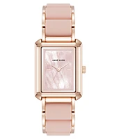 Anne Klein Women's Quartz Casual Rectangular Blush Pink Silicone with Rose Gold-Tone Metal Alloy Bracelet Watch, 26mm