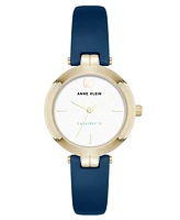 Anne Klein Women's Quartz Round Blue Leather and Gold-Tone Metal Alloy Strap Watch, 32mm