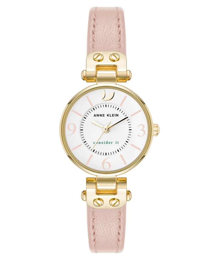 Anne Klein Women's Quartz Blush Pink Leather and Gold-Tone Metal Alloy Strap Watch, 26mm