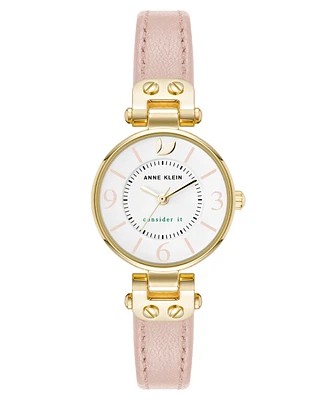 Anne Klein Women's Quartz Blush Pink Leather and Gold-Tone Metal Alloy Strap Watch, 26mm