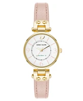 Anne Klein Women's Quartz Blush Pink Leather and Gold-Tone Metal Alloy Strap Watch, 26mm