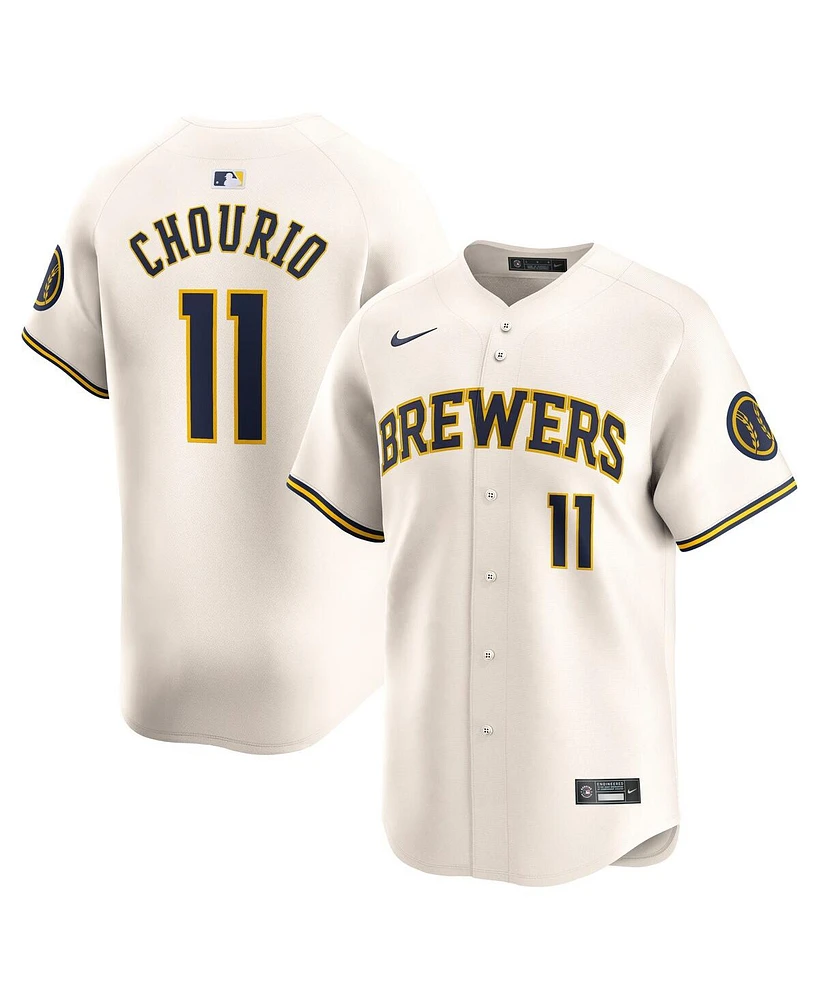 Nike Men's Jackson Chourio Cream Milwaukee Brewers Home Limited Player Jersey
