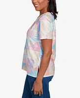 Alfred Dunner Women's Keyhole Geometric Patchwork Top