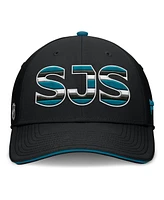 Fanatics Men's Black/Teal San Jose Sharks Authentic Pro Rink Team Code Flex Hat