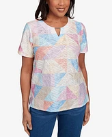 Alfred Dunner Women's Keyhole Geometric Patchwork Top