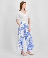 T Tahari Women's Printed Wide-Leg Pull-On Pants