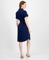 T Tahari Women's Lace-Trim Short-Sleeve Shirtdress