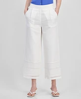 T Tahari Women's Eyelet-Trim Cropped Pull-On Pants