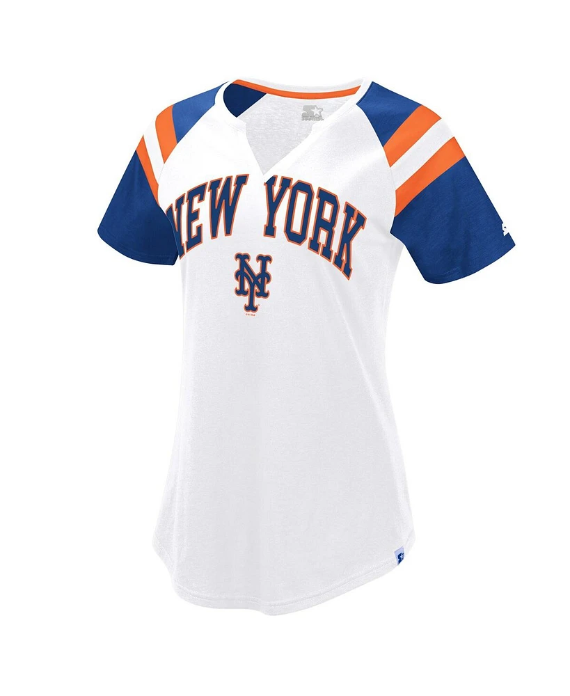 Starter Women's White/Royal New York Mets Game On Notch Neck Raglan T-Shirt