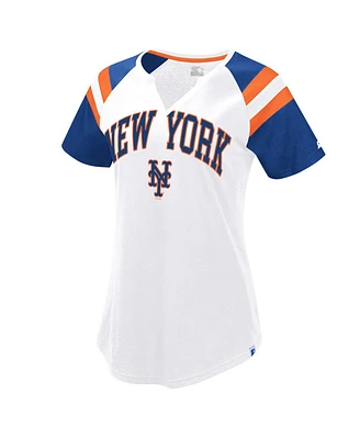 Starter Women's White/Royal New York Mets Game On Notch Neck Raglan T-Shirt