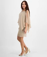 Connected Petite Cape-Overlay Metallic A-Line Dress