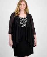 Connected Plus Metallic Embroidered Dress & Mock Jacket