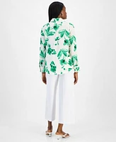 Bar Iii Womens Printed Button Front Blouse Pull On Cropped Pants Exclusively At Macys