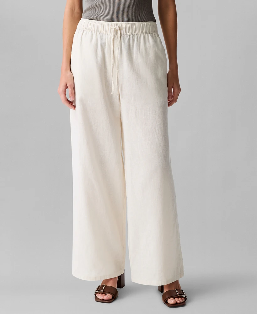 Calvin Klein Women's Linen-Blend Wide Leg Drawstring Pants