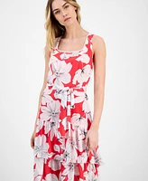 Anne Klein Women's Printed Tie-Waist High-Low-Hem Dress