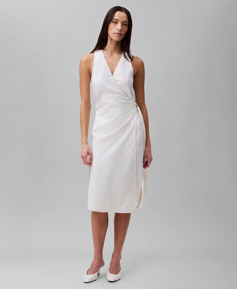 Calvin Klein Women's Linen-Blend Sleeveless Wrap Dress