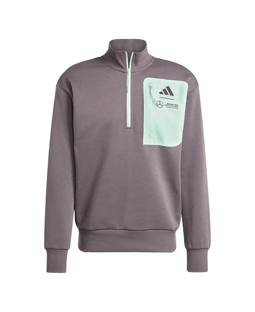 Adidas Men's Charcoal Mercedes-amg Petronas F1 Team Fan Wear Premium Fleece Quarter-Zip Sweatshirt