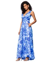 Betsy & Adam Women's Floral V-Neck Ruched-Waist Gown