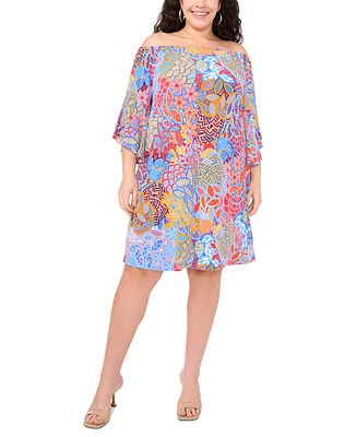 Msk Plus Printed Off-The-Shoulder Dress