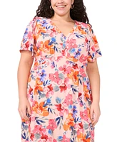Msk Plus Floral-Print Flutter-Sleeve Maxi Dress