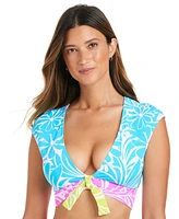 Bleu by Rod Beattie Women's Sock It To Me Printed Cap Sleeve Bikini Top