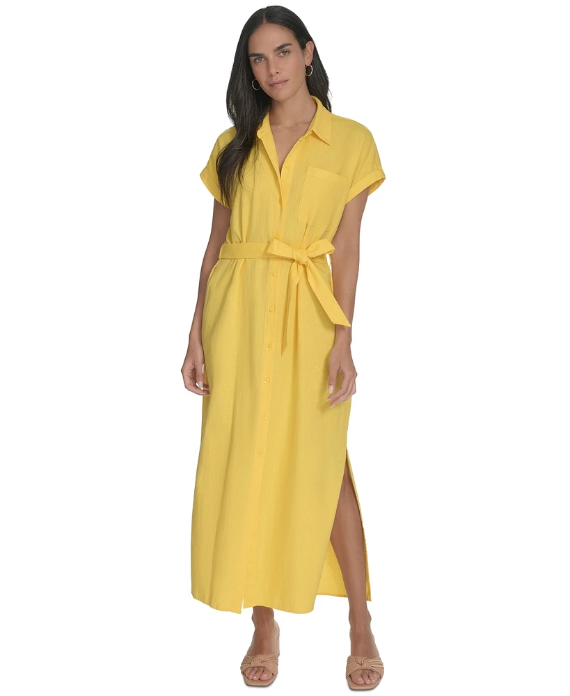Calvin Klein Women's Cuffed-Sleeve Maxi Shirtdress