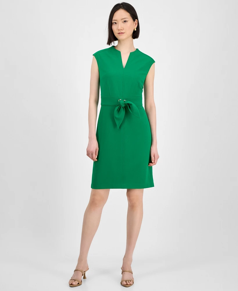 Tahari Petite Tie-Front Sleeveless Scuba Sheath Dress