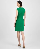 Tahari Petite Tie-Front Sleeveless Scuba Sheath Dress