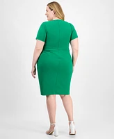 Tahari Plus V-Neck Twist-Detail Short-Sleeve Sheath Dress