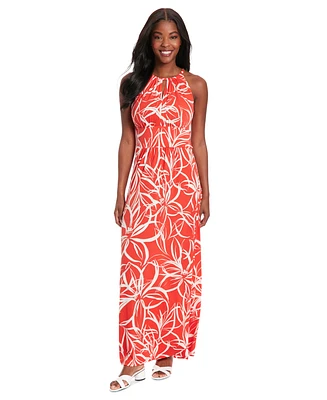 Maggy London Petite Floral-Print Halter Maxi Dress