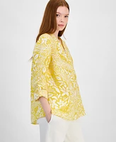 Charter Club Women's 100% Linen Printed Button-Front Top, Exclusively at Macy's