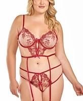 iCollection Women's 2PC Embroidery Trimmed Bralette Bra and Panty Lingerie Set