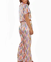 iCollection Women's Printed Copped Notch Pocket Shirt and Pajama Set