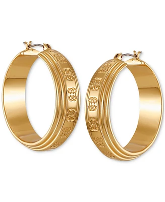 Guess Gold-Tone Medium Textured Logo Hoop Earrings, 2"