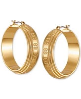 Guess Gold-Tone Medium Textured Logo Hoop Earrings, 2"